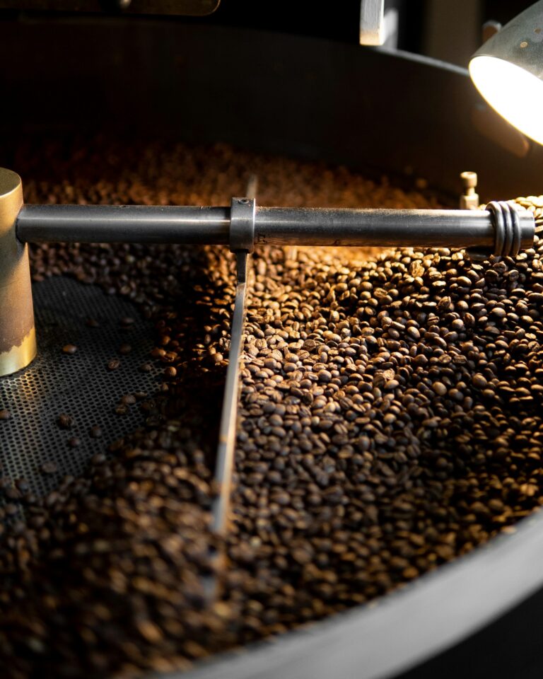 Close-up of coffee beans roasting