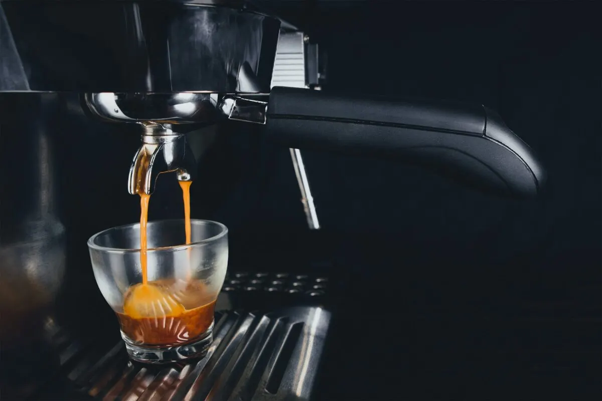 Espresso pouring from the portafilter